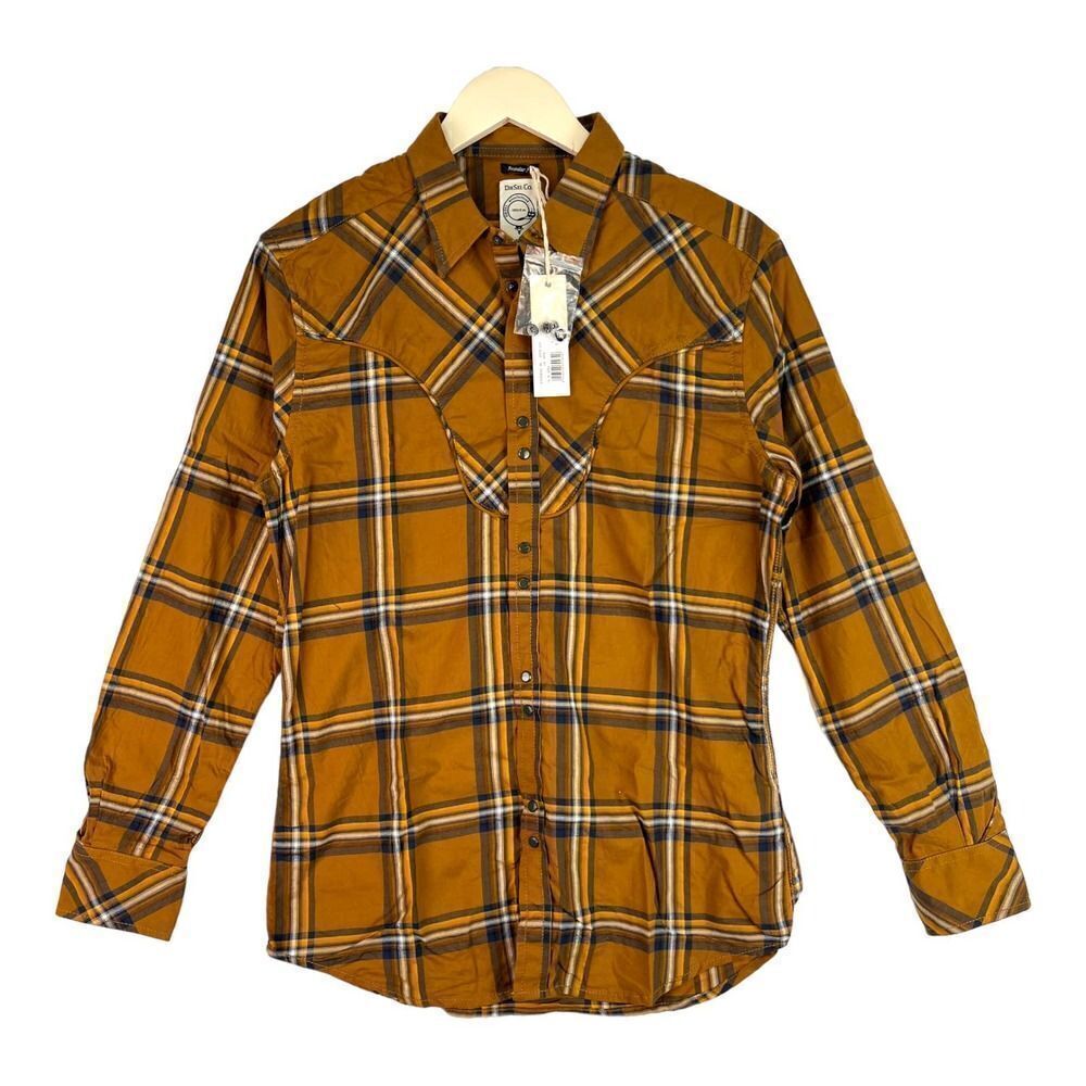 New Diesel Men US S Cowboy Shirt Brown Plaid Long Sleeve Snap Button Down